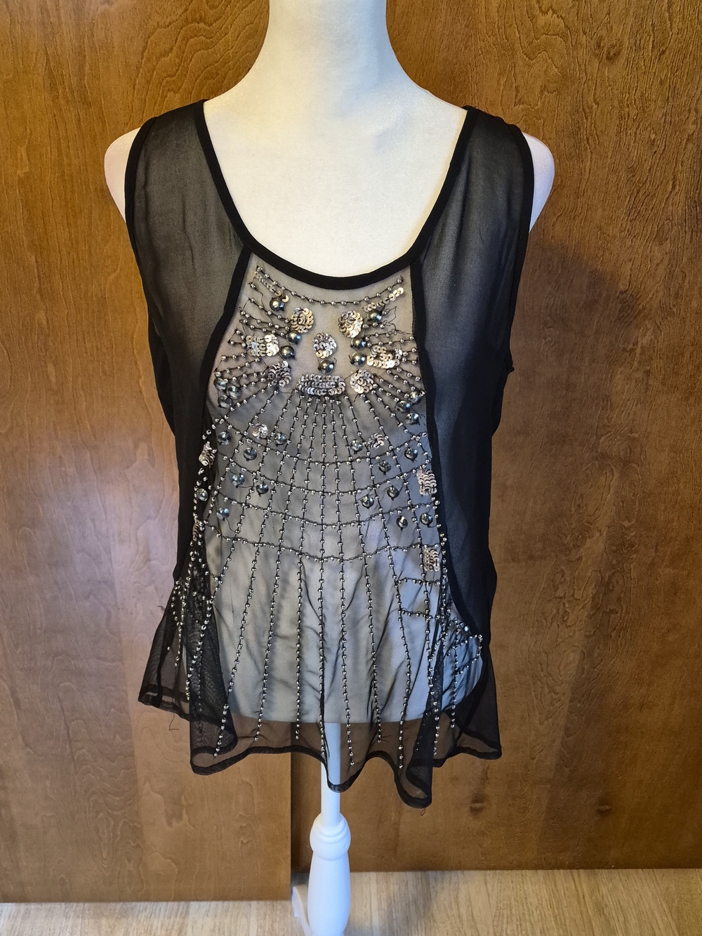 BKE Black Sheer Beaded Camisole